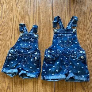 Girls Matching Denim Hearts Overalls 12mo & 3T